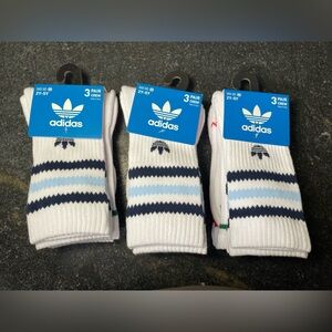 Adidas Originals Roller 3.0 3-Pack Crew Socks -White and Blue Striped size 2Y-5Y